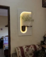 Modern LED Wall Décor Shelf with Plant Vase & Artistic Design Panel - Image 2