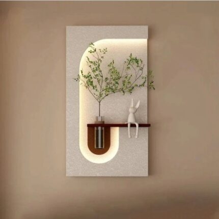 Modern LED Wall Décor Shelf with Plant Vase & Artistic Design Panel