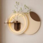 AS arts & handicraft Luxury Round LED Wall Art with Wooden Planter and Decorative Display Shelf