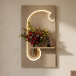 Luxury Crescent LED Wall Decor with Decorative Shelf & Floral Vase for Living Room, Hallway & Entrance