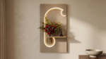 Luxury Crescent LED Wall Decor with Decorative Shelf & Floral Vase for Living Room, Hallway & Entrance