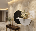 AS arts & handicraft Luxury Circular LED Wall Art with Floating Shelf & Glass Vase – Modern Designer Wall Decor - Image 3