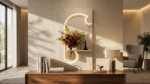 Luxury Crescent LED Wall Decor with Decorative Shelf & Floral Vase for Living Room, Hallway & Entrance - Image 9