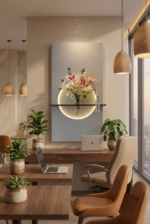 Modern LED Illuminated Floating Wall Mounted Glass Flower Vase with Ambient Halo Light for Living Room, Bedroom, Hallway & Office Home Décor - Image 2