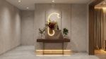 Luxury Crescent LED Wall Decor with Decorative Shelf & Floral Vase for Living Room, Hallway & Entrance - Image 3