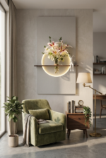 Modern LED Illuminated Floating Wall Mounted Glass Flower Vase with Ambient Halo Light for Living Room, Bedroom, Hallway & Office Home Décor - Image 3