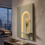 AS arts &  handicraft Luxury Modern LED Arch Wall Decor Panel with Glass Flower Vase & Floating Display Shelf - Image 2