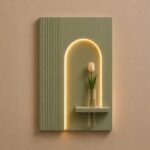 AS arts &  handicraft Luxury Modern LED Arch Wall Decor Panel with Glass Flower Vase & Floating Display Shelf