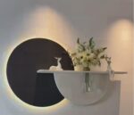 AS arts & handicraft Luxury Circular LED Wall Art with Floating Shelf & Glass Vase – Modern Designer Wall Decor