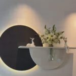 AS arts & handicraft Luxury Circular LED Wall Art with Floating Shelf & Glass Vase – Modern Designer Wall Decor
