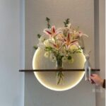 Modern LED Illuminated Floating Wall Mounted Glass Flower Vase with Ambient Halo Light for Living Room, Bedroom, Hallway & Office Home Décor