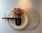 AS arts & handicraft  Luxury Circular LED Wall Art with Floating Shelf & Glass Vase