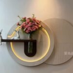 AS arts & handicraft  Luxury Circular LED Wall Art with Floating Shelf & Glass Vase