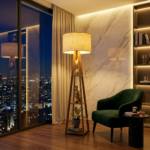 AS arts and  handicraft LumiNest Luxury Wooden Floor Lamp with 3-Tier Display Shelves
