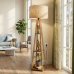 AS arts and  handicraft LumiNest Luxury Wooden Floor Lamp with 3-Tier Display Shelves - Image 3