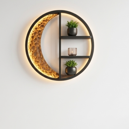 Luxury Moon Design LED Wall Shelf with Floating Display
