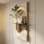 Luxury Wooden LED Wall Decor Panel with Flower Vase Holder & Decorative Display Shelf - Image 3
