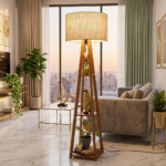 AS arts and  handicraft LumiNest Luxury Wooden Floor Lamp with 3-Tier Display Shelves - Image 2