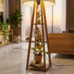 AS arts and  handicraft LumiNest Luxury Wooden Floor Lamp with 3-Tier Display Shelves - Image 6